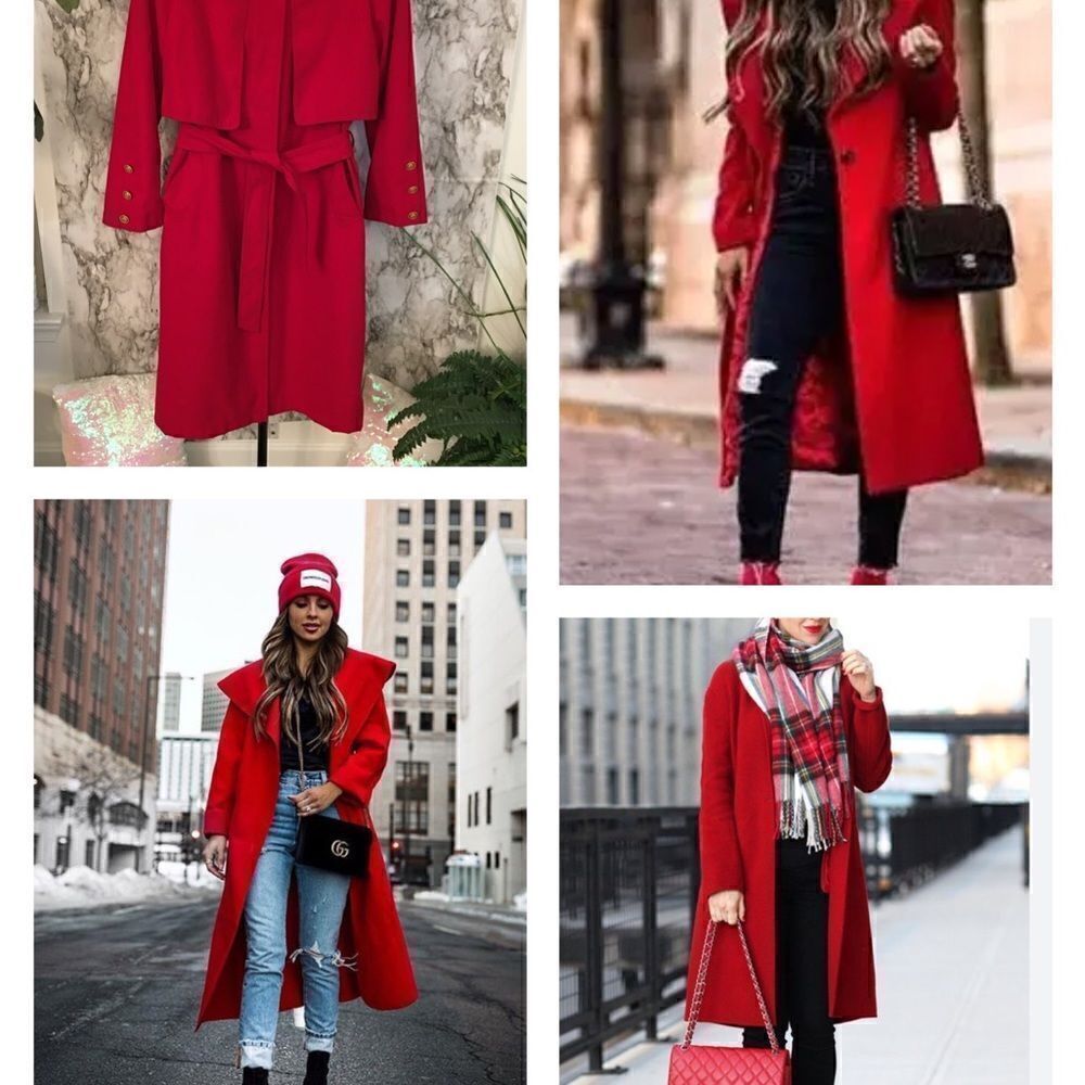 Gorgeous,‎ Stunning, Luxurious Red Trench with Gold Detailed Buttons